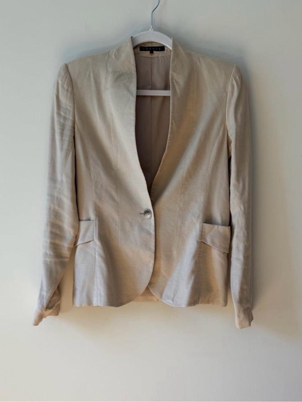 Theory Beige Linen Blend One Button Blazer Size 0